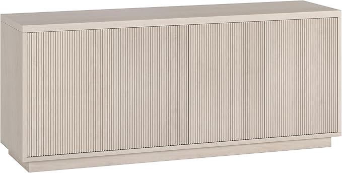 Henn&ampHart Fluted TV Stand for TVs up to 65 with 2 Concealed Ribbed Storage Cabinets and Adjustable Shelves for Living Room Family Room or Office Beech White