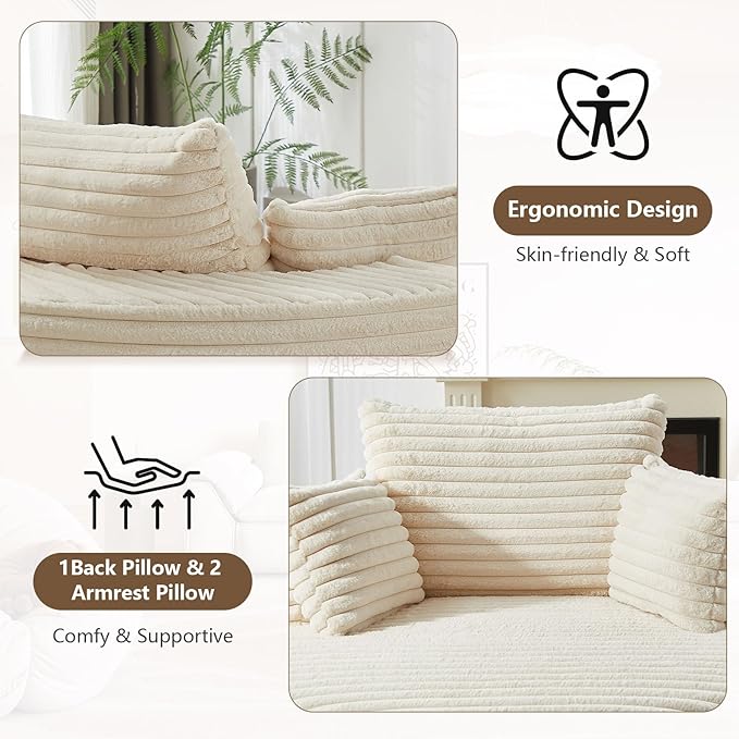 55''Oversized Round Chair Lounge Chaise IndoorCloud Boneless Large Circle Chair with Plush CorduroyNo Assembly RequiredFluffy Modern Sleeper Sofa Bed for ReadingLiving Room(BeigeFabric Upgrade)