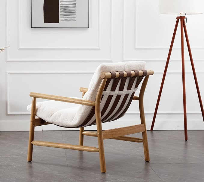 White Sherpa Accent Chair Set of 2 Mid Century Modern Living Room Chairs Comfy Boucle Arm Chairs w/Solid Wood Frame Upholstered Lounge Side Chair for Bedroom/Guest Room/Balcony/Sofa