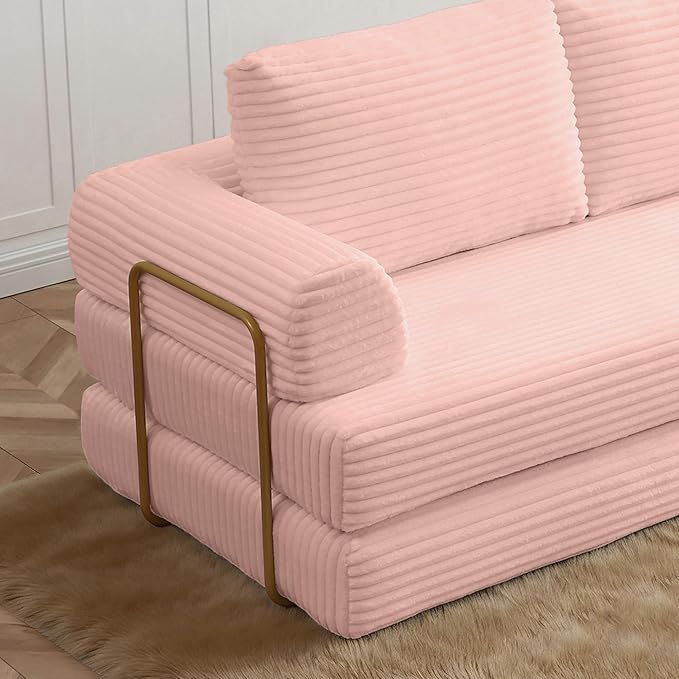 Convertible Sleeper Sofa Bed 79.5 Folding Floor Sofa Mattress Couch with Pillows Corduroy Futon Boneless Couch Lounge Loveseat with Pull Out Bed Pink