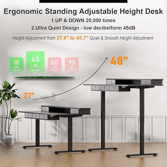 XINYAO Standing Desk with 5 Drawers 63 x 30 Inch Electric Height Adjustable Stand Up Desk Ergonomic Table with Storage Larger Desktop Computer Workstations