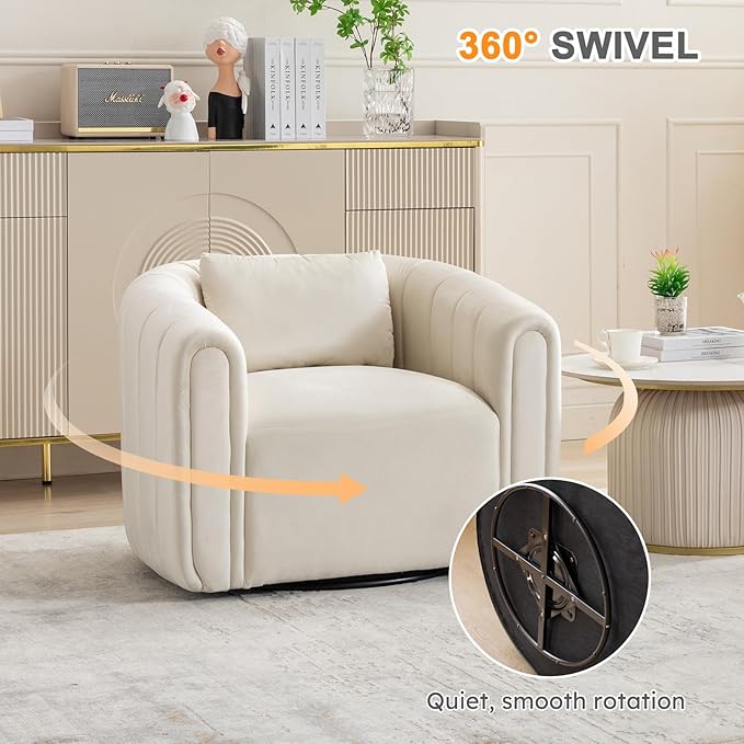 ANJ Swivel Accent ChairVelvet Barrel Chair for Living RoomComfy Modern ArmchairCompletely Assembled(Beige)