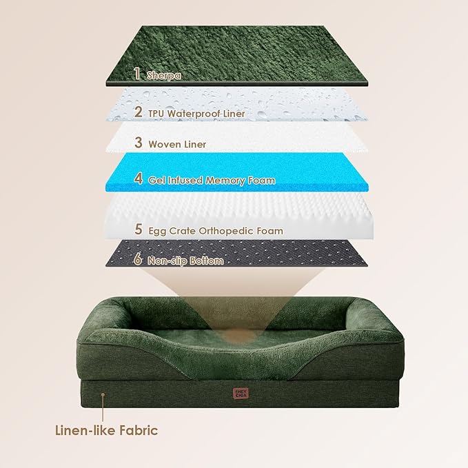 EHEYCIGA Orthopedic XXL Dog Bed for Large Sized Dog 52x41x8 Inch Extra Large Memory Foam Dog Couch Bed with Sides Waterproof Liner &amp Washable Removable Cover Bolster Pet Sofa Dark Green