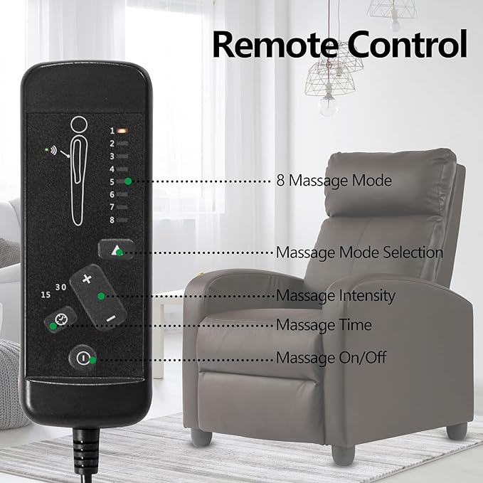 Leather Recliner Chair Living Room Chair Massage Reclining Chair Ergonomic Home Theater Seating Single Recliner Sofa Chair with Pu Leather Padded Seat Backrest for Living Room
