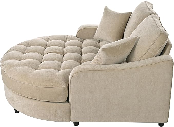 Merax 55 Modern Chaise Lounge Sofa Bed Chenille Upholstered Couch with Tufted Seat and Removable &amp Adjustable Pillows for Living Room Champagne