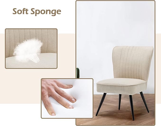 annjoe Armless Dining Chair Accent Chairs Upholstered Slipper Chair Single Sofa Living Room Chairs with Metal Leg Set of 2 for Home Kitchen Office Bistro Cafe Ivory