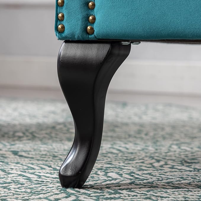 Accent Reading Arm Chairs for Living Room Bedroom Midcentury Modern Comfy Corner Sofa Chair Wingback Waiting Room Club Chair with Button Tufted Back &ampLumbar Pillow Velvet Teal