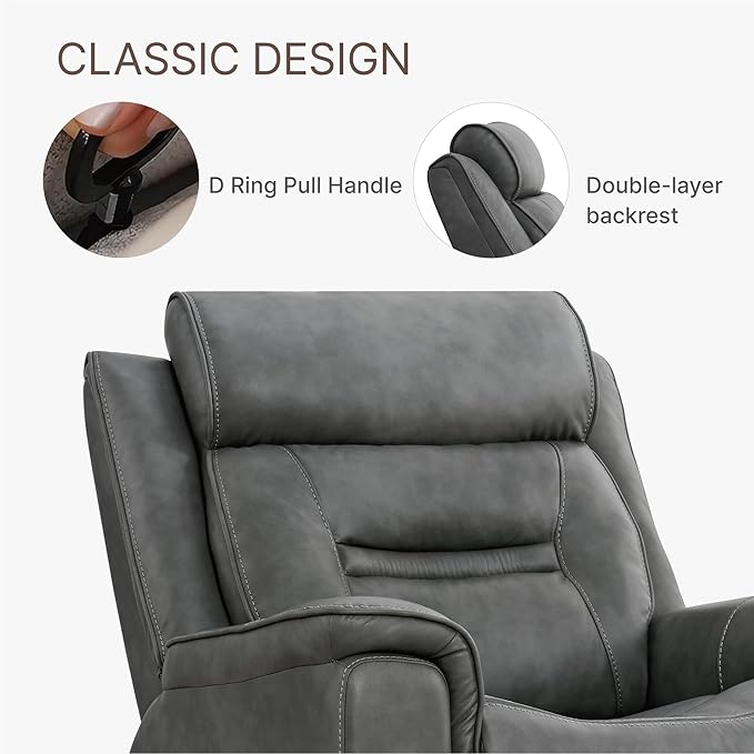 Leather Recliner Chair 360° Swivel Rocker for Adults Manual Rocking Reclining Chair with Adjustable Backrest Footrest for Living Room Bedroom Home Theater Seating
