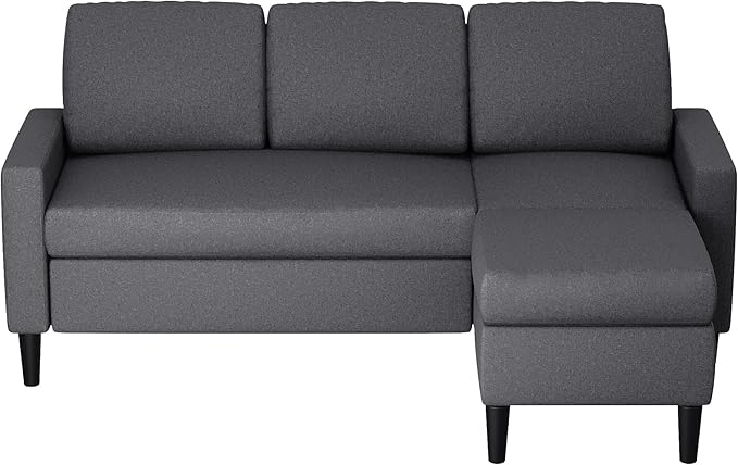 Shintenchi Small Convertible Sectional Sofa Couch with Ottoman 3 Seat L Shaped Sofa with Fabric Upholstered Sectional Sofas Small Couch for Apartments Living Room and Office (Carbon Black)