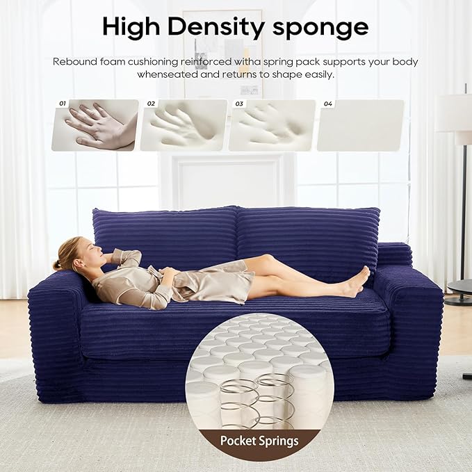 KIVENJAJA 70.87 Boneless Loveseat Sofa Modern 2-in-1 Convertible Sleeper Sofa Comfy Cloud Loveseat Couch Corduroy Small Boneless Couches for Living Room Small Space Bedroom Blue
