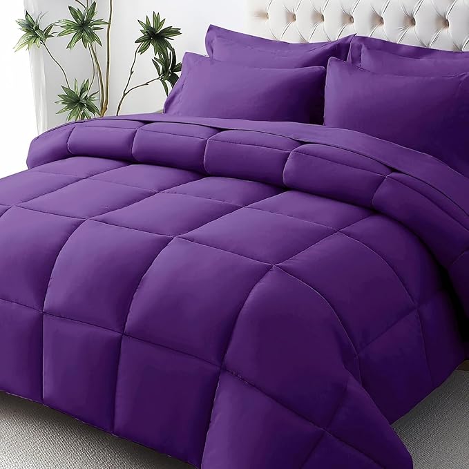 JOLLYVOGUE Full Comforter Set Ultra-Soft Bed in a Bag Full Size 7 Pieces Oeko-TEX Certified Bedding Set with Down Alternative Comforter Sheets Pillowcases &amp Shams Purple