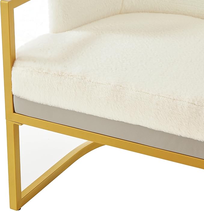 Christopher Knight Home Hailey Modern Accent Chair Faux Rabbit Fur Upholstered Lounge Chair Indoor Curved Backrest Armchair Soft Cushion Seating for Living Room Reading Home Beige + Gold