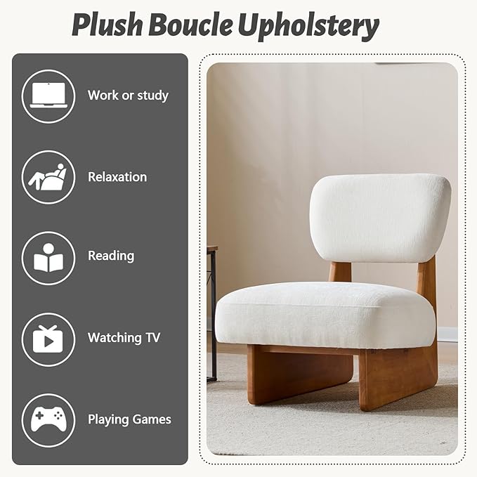 Beige Accent Chair Set of 2 for Small Spaces Armless Accent Chair for Bedroom Side Chairs &amp Comfy Chairs for Living Room Wood Base Comfy Cushion Bedroom Office (Beige+Natural)