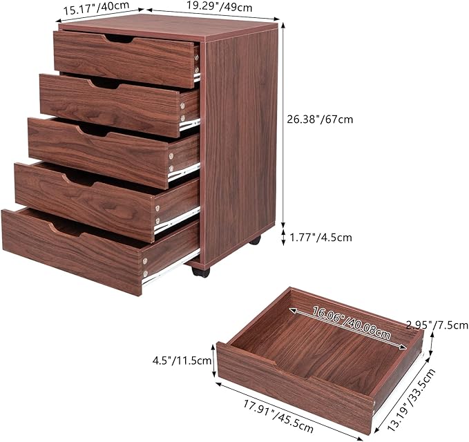 Wooden Filing Cabinet 7/6/5 Drawers MDF Dark Walnut Color/Gray/White for Home Office Furniture Filing Cabinet (Color : 5-Drawer Dark Walnut) (5 drawer Dark Walnut)