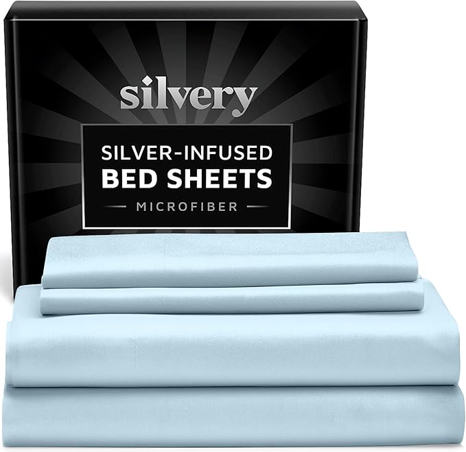 Silvery Silver Infused Bed Sheets Set - Ultra-Soft Temperature-Regulating Fabric with Self-Cleaning Technology™ That Stays Fresh 3X Longer for Hygienic Sleep