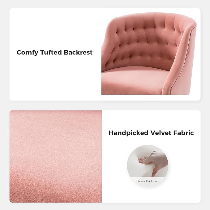 Velvet Office Chair with Gold Base Modern Cute Desk Chair Comfortable Adjustable Swivel Task Chair for Home Office Living Room Bedroom Vanity Study