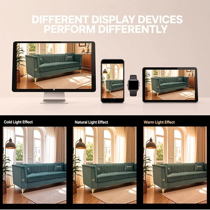 83.46 Upholstered Chesterfield Couch Modern 3 Seater Sofa with Tufted Back and Square Arms Wood Leg Nailhead Sofa for Living Room/Office/Apartment/Small Space Green Velvet