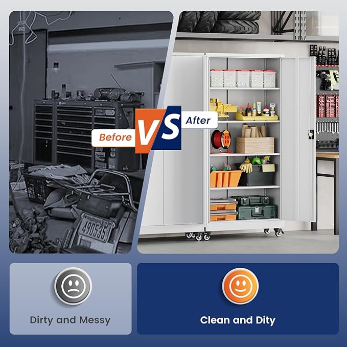 Yizosh Metal Garage Storage Cabinet with Locking Doors and Adjustable Shelves- 75 Rolling Steel Tool Cabinet for Home OfficeGarageWarehouse