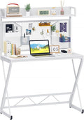 Elephance Small Gaming Desk with Pegboard 39 Inch Computer Desk with Storage Shelves Modern Office Desk for Study Work Home Office Small Spaces White