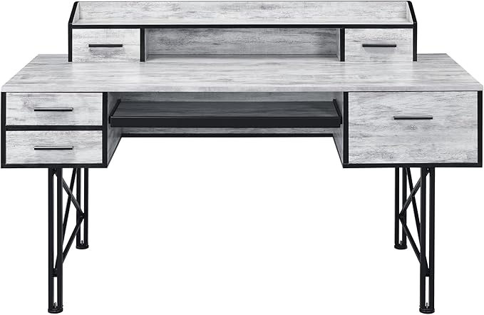 Antique White and Black 5-Drawer Computer Desk - Office Storage &amp Home Decor
