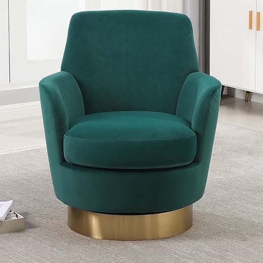 Velvet Swivel Accent Chairs for Living RoomComfy Swivel Barrel Chair with Foam Cushion Round Swivel Chair &amp Boucle Swivel Chair with High Back Round Armrest Gold Base (Green)