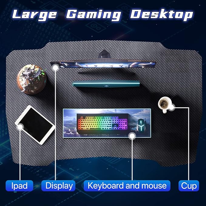 Dkelincs 35 inch Gaming Desk Z-Shaped Computer Desk PC Computer Table Home Office Desk Ergonomic Gamer Workstation with Headphone Hook Red