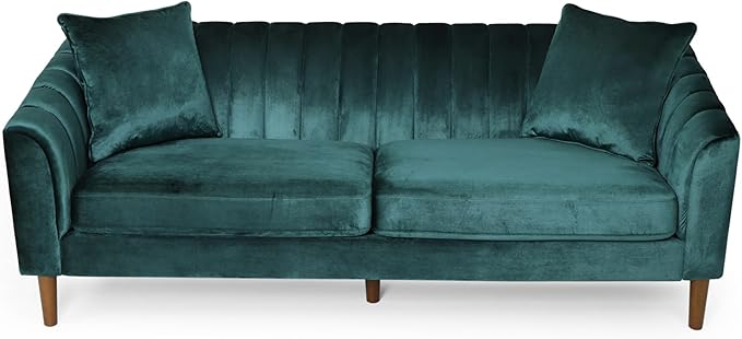 Merax Modern Sofa Set Couch with Matching Accent Pillows Channel Stitching Button-Tufted Diamond Pattern Sloped Arms Plush Upholstered Design Teal