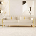 85.63 Modern Velvet Sofa with Gold Metal Legs Large Upholstered Mid Century Modern Comfy 3 Seater Couches for Living Room Bedroom Office (Beige)