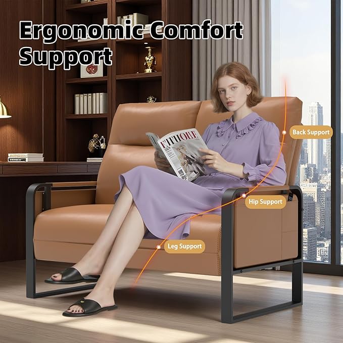 Modern Leather Loveseat Small Sofa with Side Tray &amp Pocket Upholstered Mini Couch for Living Room Office Guest Room Brown