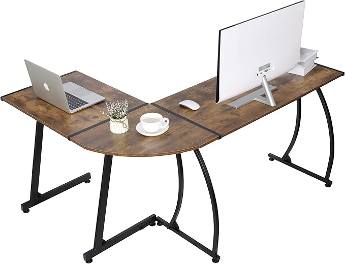 L-Shaped Corner Computer Desk Modern Gaming PC Study Table Writing Workstation for Home Office Rustic Brown