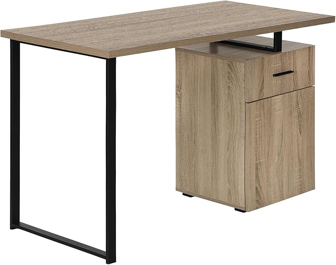 Computer Desk Home Office Laptop Left Right Set up Storage Drawers 48 l Work Brown Laminate Black Metal Contemporary Modern