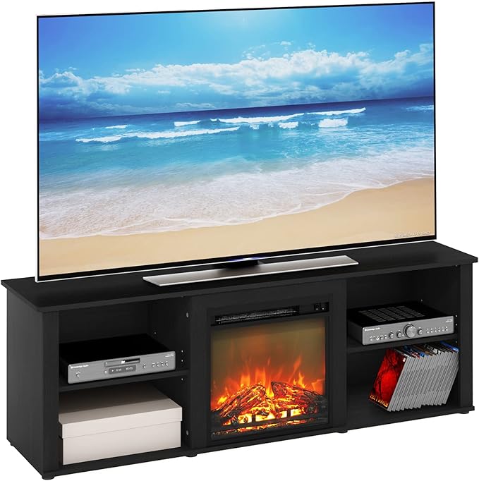 Furinno Classic 70 Inch TV Stand with Fireplace Americano