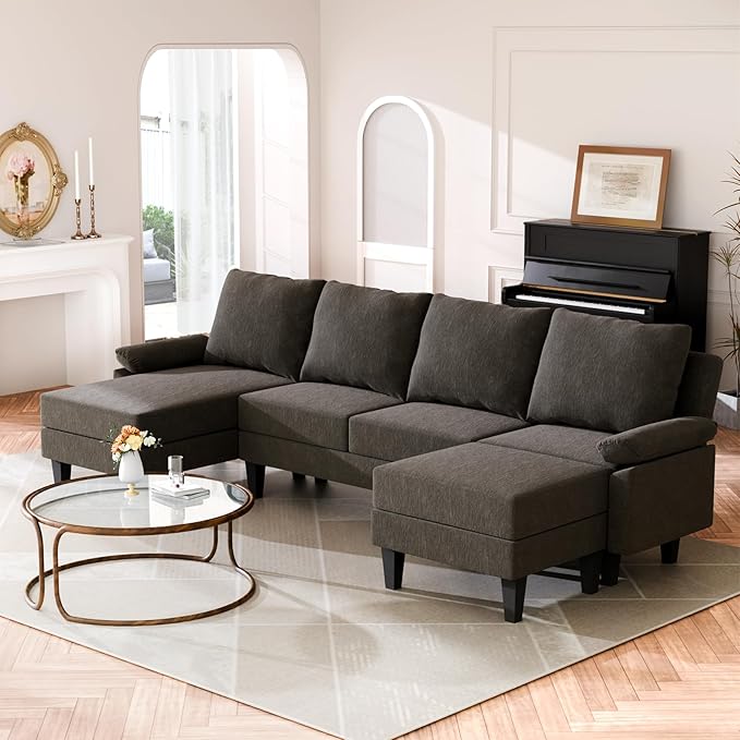 Sectional Couches for Living Room Furniture Sets 4 Seat U Shaped Sectional Couch with Storage Adjustable Sofa with Armrests and Ottoman for Apartment Dark Brown