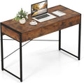 GOFLAME Modern 2-Drawer Computer Desk Home Office Desk w/Reinforced Heavy-Duty Metal Frame Versatile Study Writing Desk w/Anti-Tip Kit Ideal for Study Office Small Spaces (Rustic Brown)
