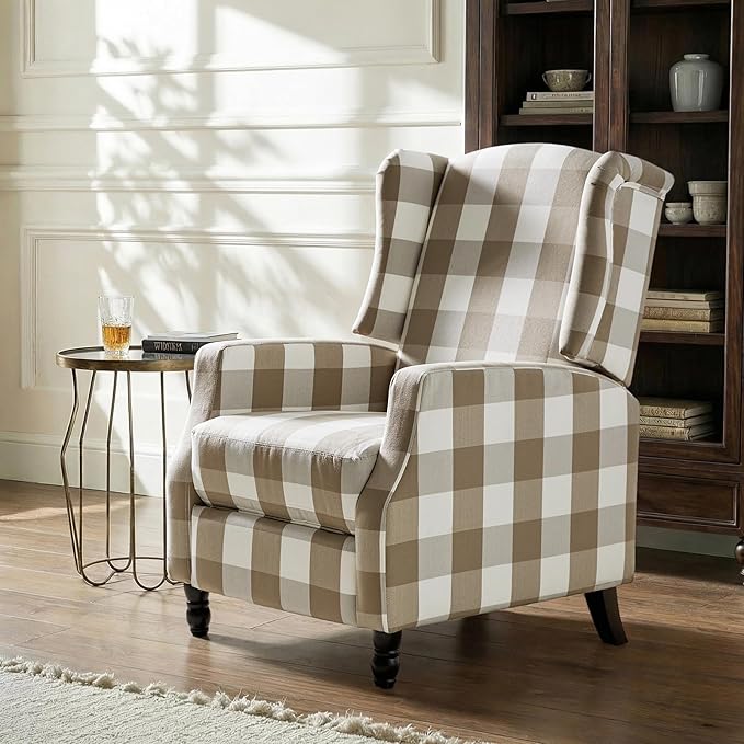 Mid Century Modern Wingback Recliner Chair Upholstered Push Back Recliner Sofa Lounge Armchair for Living Room Home Theater Accent Chairs Recliners Couches