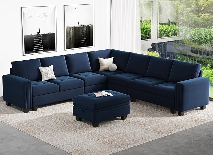 Belffin Small Storage Ottoman Module for Modular Sectional Sofa Blue