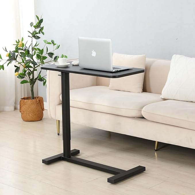 Mobile Standing Desk 90° Tilt Table Height Adjustable Storable Overbed Table 30 Inch Rolling Laptop Desk with Gas Spring Riser and Wheels for Home Office Medical School