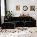 108'' Modular Sectional Sofa with Ottoman Corduroy Cloud Sectional Couches for Living Room High-Back Modern L Shaped Boneless Couch Deep Seat 3 Seater Sofa No Assembly Required Black