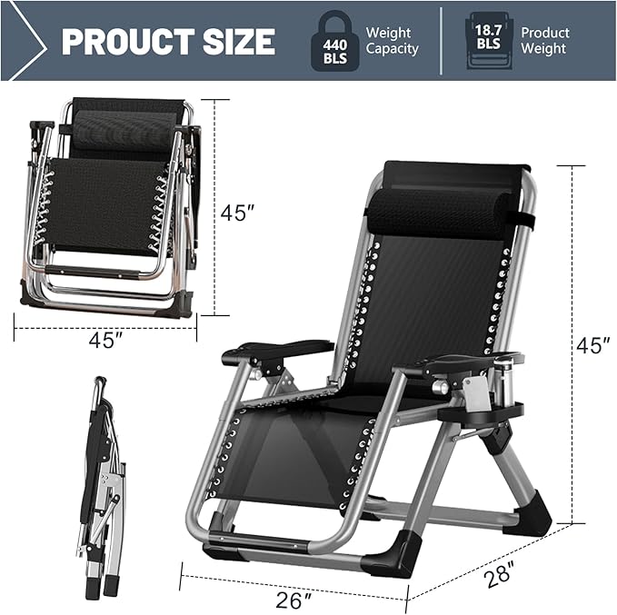 LILYPELLE Comfy Folding Chair Folding Lounge Chair for Bedroom and Living Room Reclining Patio Chairs with Removable Cushion for Indoor Outdoor