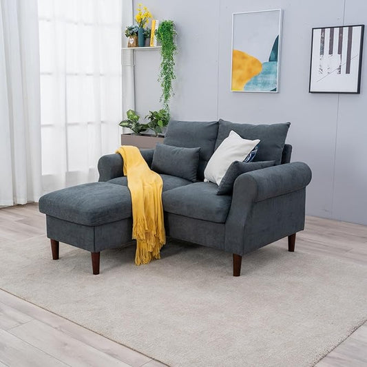 Panana 2 3 5 6 Seater Upholstered Sofa Couch Linen Fabric/Artificial Leather L Shaped Corner Sectional Loveseat Ottoman Modern Living Room Sofa (Gray Linen 2 Seater with Ottoman)