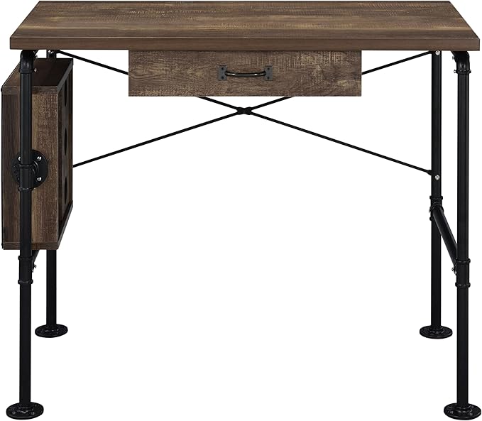 Rectangular Weathered Oak and Black 1-Drawer Writing Work Study Desk 3 Shelves Metal Leg for Home Office