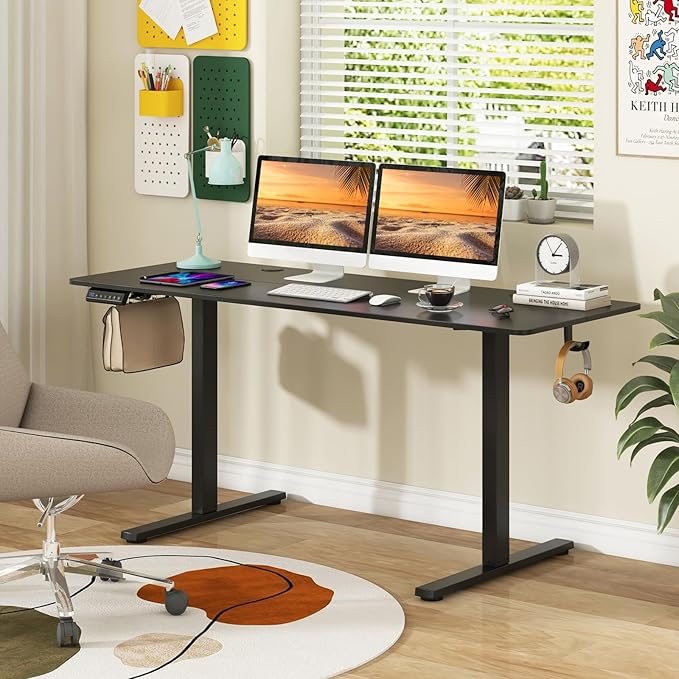 Tangkula 63 Inch Height Adjustable Electric Standing Desk Extra Large Sit Stand Desk with 3 Memory Height Settings Anti-Collision System 2 Hanging Hooks &amp Wire Holes Rising Desk for Home Offic
