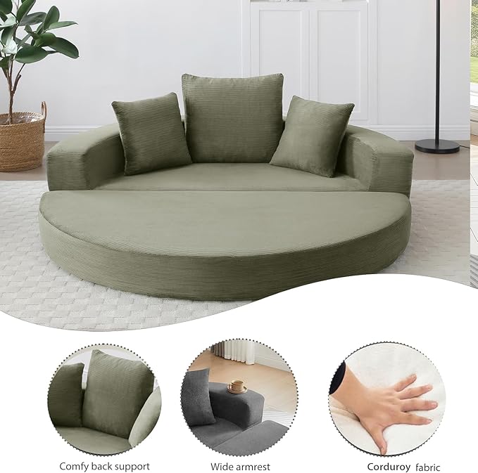 67 Round Convertible Folding Sofa Bed Boneless Couch Loveseat Floor Sleeper Chaise Lounge for Living Room Apartment Dorm Small Spaces Green