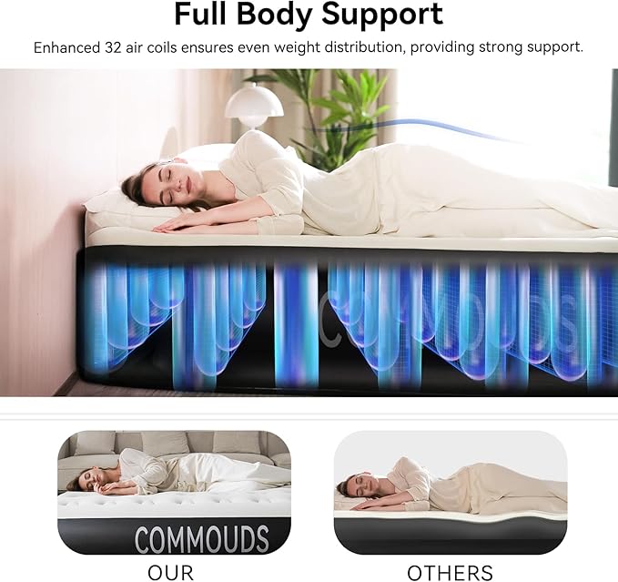 COMMOUDS Twin Air Mattress with Built-in Battery Powered Removable Pump 13 High Inflatable Mattress Portable Blow up Mattress Air Bed for Camping Home and Guest