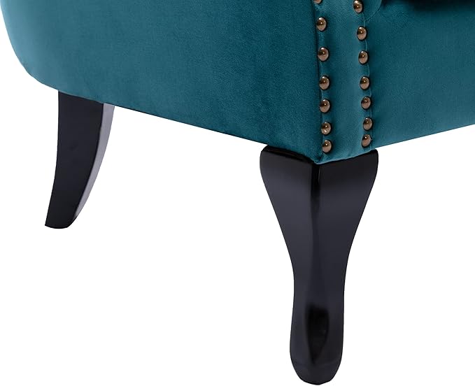 Mid Century Modern Accent Chair Upholstered Armchair Comfy Velvet Fabric Single Sofa with Tufted Wingback for Small Spaces Bedroom Living Room Teal