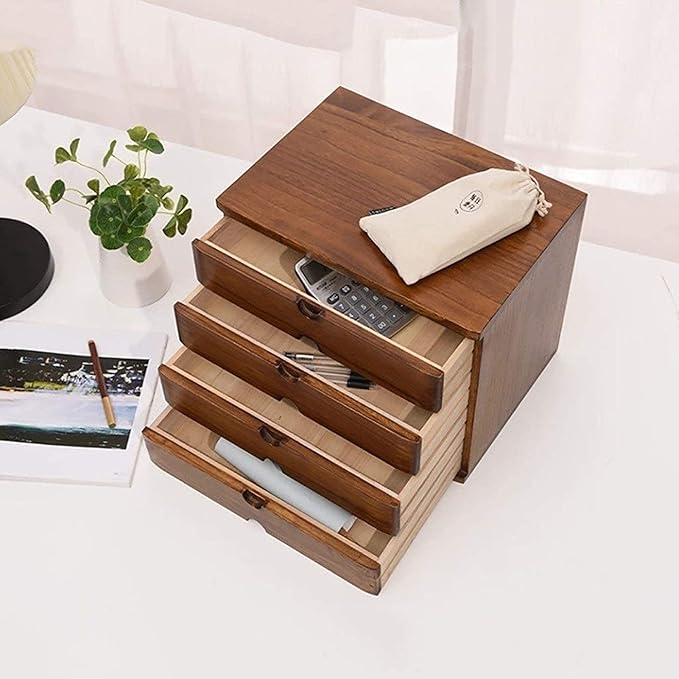 Solid Wood File Cabinet 6-Layer Office Desktop Storage Box File Storage Box Can Store A4 Paper Files and Documents