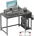 Pamray 39 Inch Computer Desk with Monitor Stand Small Home Office Desks with Non-Woven Storage Drawer for Bedroom Study Table Writing and Work Desk Espresso GrayGray Leg