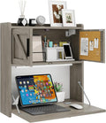 ARTETHYS Wall Mounted Desk with LED Light Farmhouse Multifunctional Fold Down Laptop Computer Table Writing Workstation with Storage Compartments Space Saving for Home Office Gray