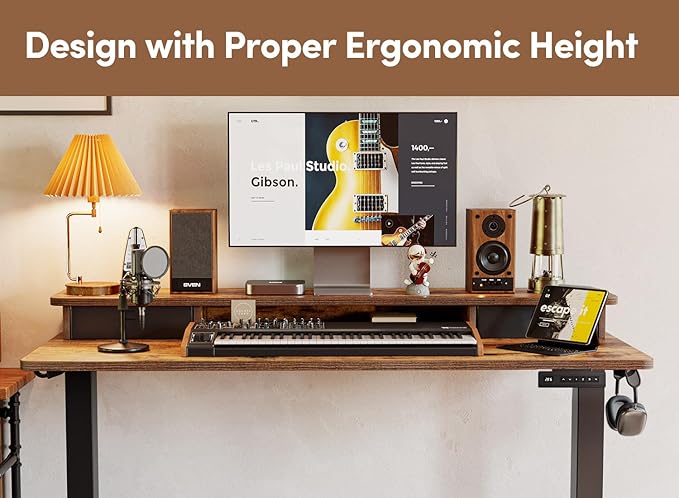 BANTI 48x24 Inch Electric Height Adjustable Standing Desk Home Office Computer Desk with Double Storage Drawers 4 Adjustable Feet &amp 2 Hooks Rustic Brown