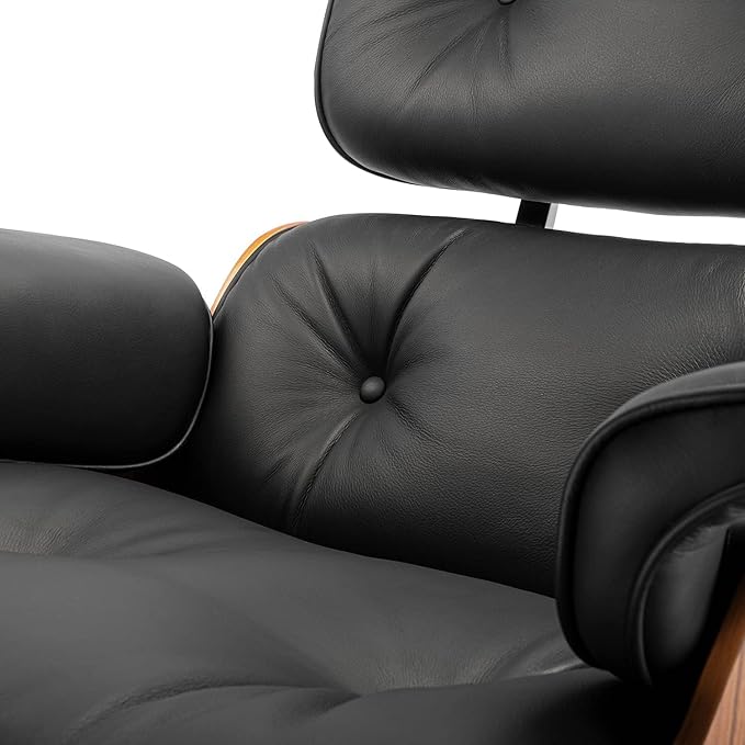 Mid Century Chaise Lounge Chair and Ottoman Reading Chair Leather Accent Chair Modern Chair Classic Design Heavy Duty Base Support for Living Room (Palisander-Black Tall)